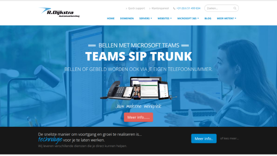 R. Dijkstra Automatisering website promoting Teams SIP Trunk for calling with Microsoft Teams using your own phone number.