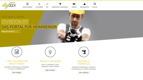 Homepage of DIY platform featuring tools and project guidance for DIY enthusiasts.