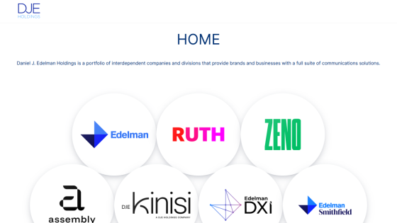 Homepage of Daniel J. Edelman Holdings showing company description and logos of affiliated companies