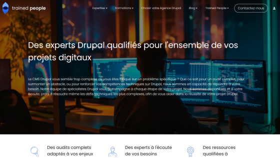 Website for Drupal experts showcasing digital project services and qualifications.