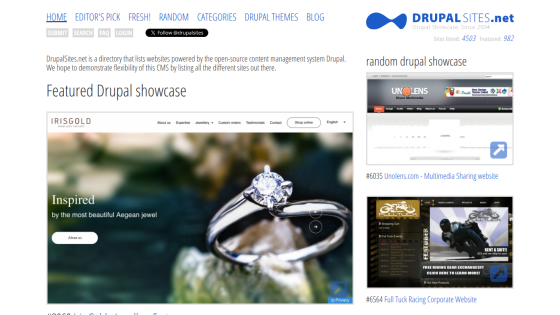 Featured Drupal showcase with an image of a ring and a brief description.