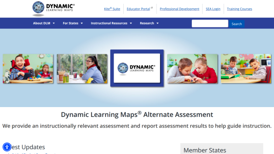 Dynamic Learning Maps Alternate Assessment homepage with key information and images of children learning.