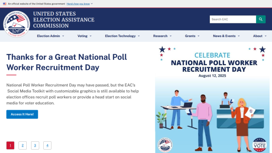 Celebration of National Poll Worker Recruitment Day with informative text and graphics.