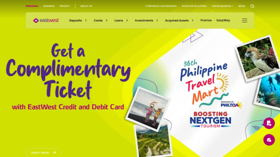 Promotional banner for a complimentary ticket with EastWest Credit and Debit Card.