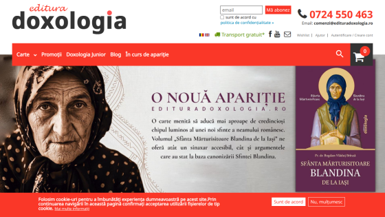 Homepage of Doxologia featuring a new publication announcement and an image of a woman.