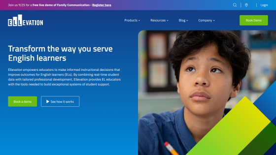 Homepage promoting services for English learners with a call to action button.