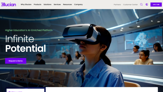 Homepage showcasing a woman using VR technology with the text 'Infinite Potential'.