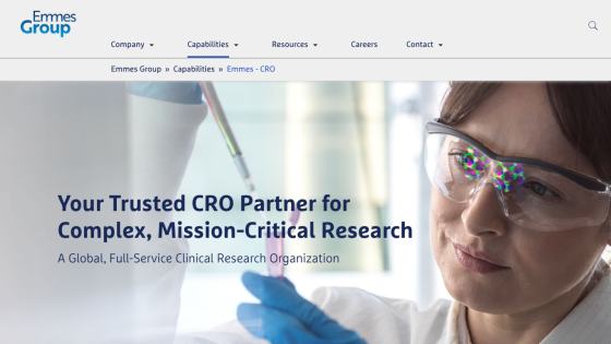Clinical research organization homepage highlighting trusted CRO partner for complex, mission-critical research with a scientist image.