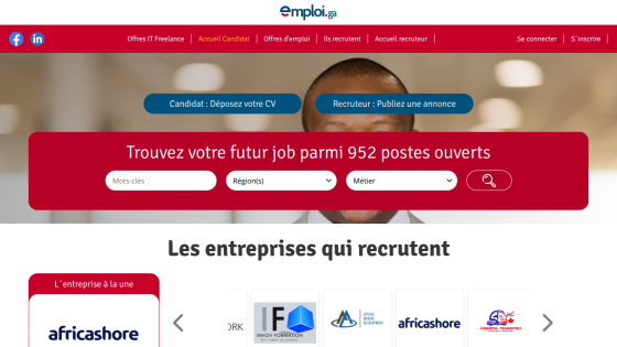 Job search platform displaying job listings and company logos.