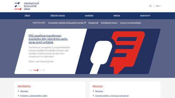 Energy Regulatory Office website with navigation menu and hero section about energy transformation and regulatory updates.