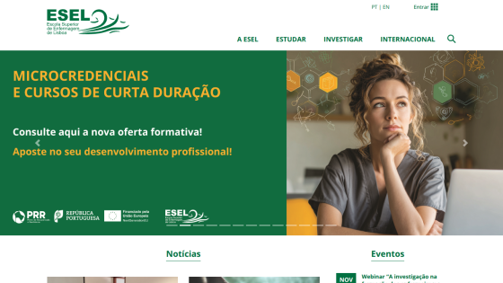 ESEL homepage promoting microcredentials and short courses with a call to action for professional development