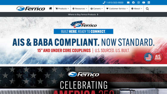 Homepage of Ferrico showcasing compliance standards and product offerings.