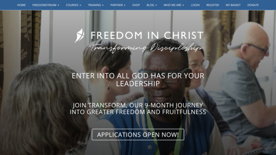 Freedom in Christ leadership program promotion with application details.