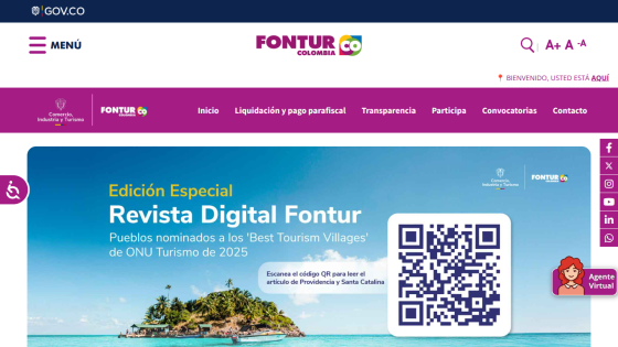 Special edition of Revista Digital Fontur featuring Best Tourism Villages of UNWTO 2025 with QR code for article on Providencia and Santa Catalina
