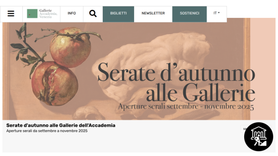 Autumn evening openings at Gallerie dell'Accademia from September to November 2025 with artwork background.