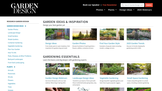 Homepage of Garden Design featuring garden ideas, inspiration, and gardening essentials.