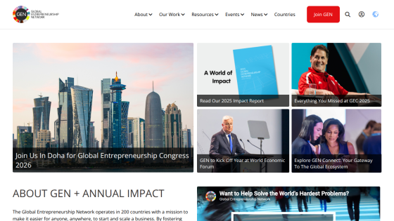 Global Entrepreneurship Congress 2023 announcement with skyline image and resource links.