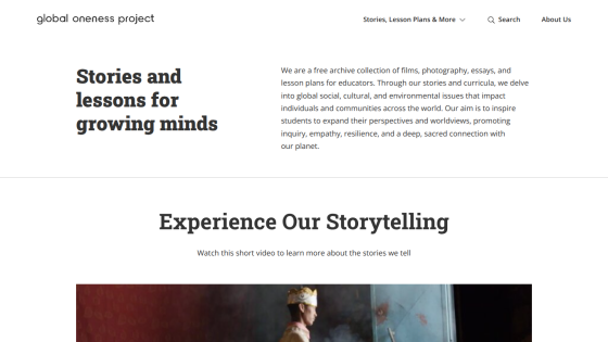 Global Oneness Project offers free films, photography, essays, and lesson plans exploring global social and environmental issues