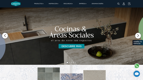 Website header with navigation and hero section showcasing kitchen and social areas with a call to action button