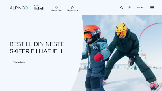 Ski holiday booking site Hafjell with child and adult skiing in snow and call to action to explore Hafjell