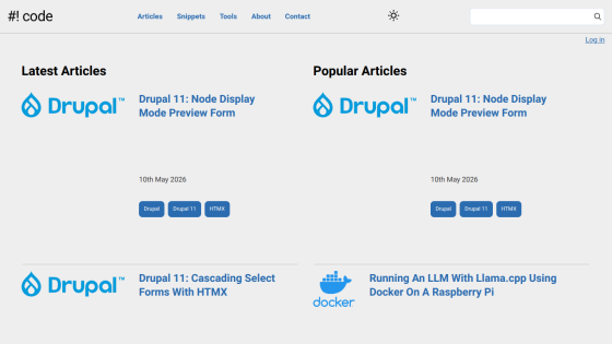 Latest and popular articles section featuring Drupal tutorials and links.