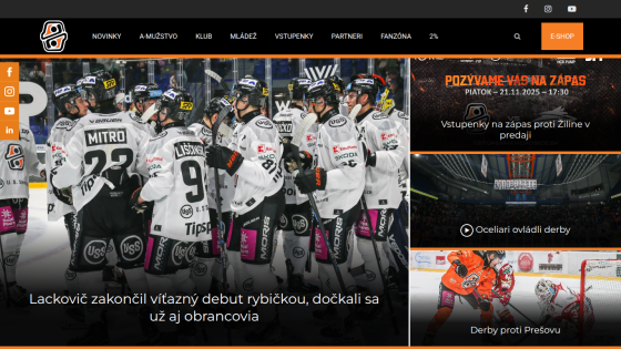 Ice hockey team celebrating on ice with news headlines and match invitations on the right side