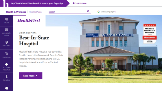 Health First Viera Hospital named Best-In-State Hospital with Newsweek ranking and hospital image