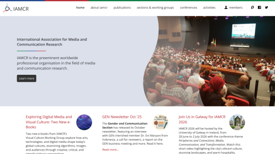International Association for Media and Communication Research homepage with conference audience image and news highlights