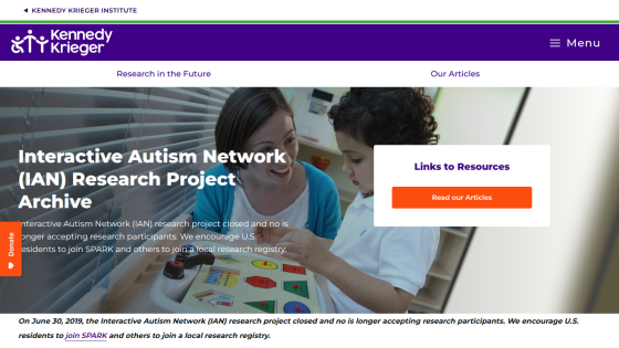 Interactive Autism Network research project archive with links to resources and articles on Kennedy Krieger Institute site
