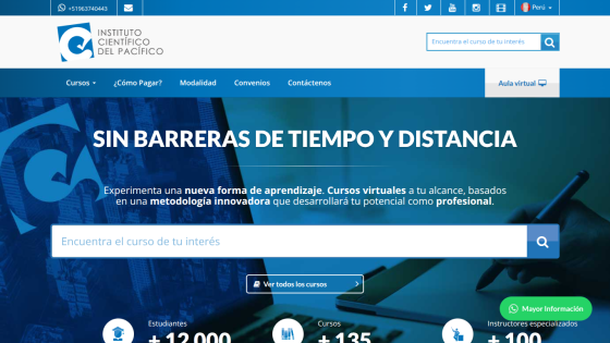 Homepage of an educational institution with a search bar and key offerings highlighted.