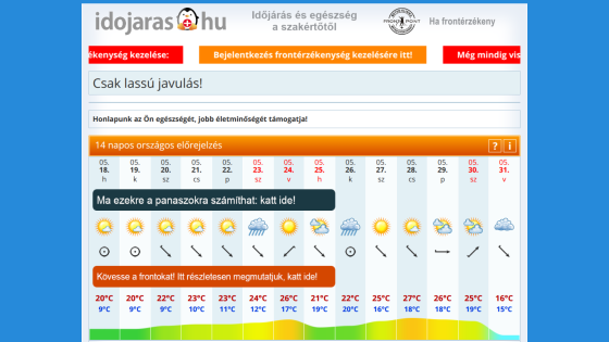 Weather forecast for the next 14 days with icons and temperatures displayed.