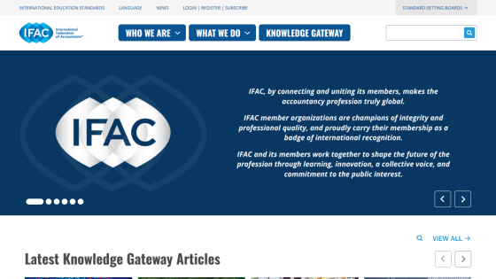 IFAC homepage featuring mission statement and navigation options.