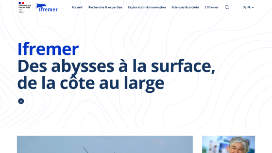 Homepage of Ifremer featuring the title and subtitle about marine research.