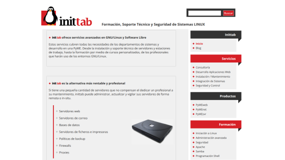 Init tab website offering advanced GNU/Linux and free software services, technical support, and system security training