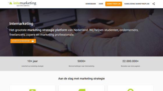 Homepage of Intermarketing showcasing marketing strategies with key statistics and a call to action.