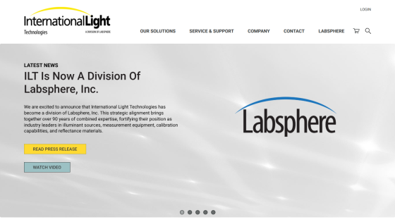International Light Technologies homepage announcing division with Labsphere, Inc.