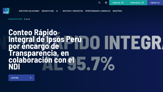 Rapid count of Ipsos Peru for transparency collaboration with NDI, showing 95.7%.