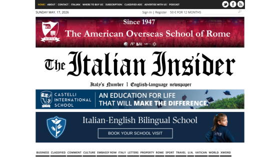 Homepage of The Italian Insider featuring news and advertisements.