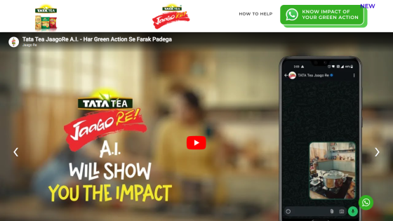Tata Tea advertisement featuring AI impact message and video link.