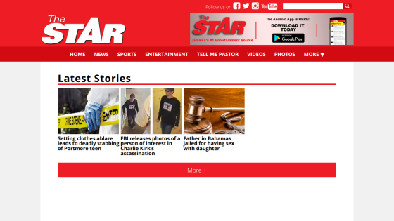 Latest news stories section with images and headlines from The Star.
