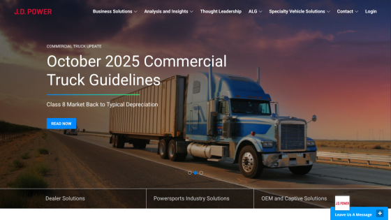 Homepage featuring October 2025 Commercial Truck Guidelines with a large truck image and navigation menu