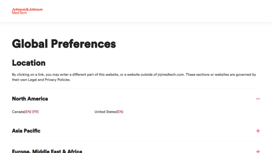 Global preferences section with location options for North America and Asia Pacific.