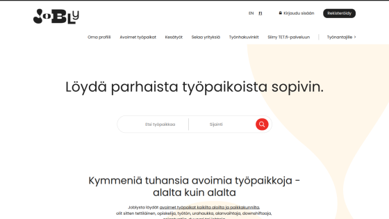 Job search website with a search bar and tagline about finding suitable jobs.