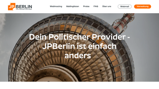 Homepage of JP Berlin featuring a prominent image and tagline about their services.