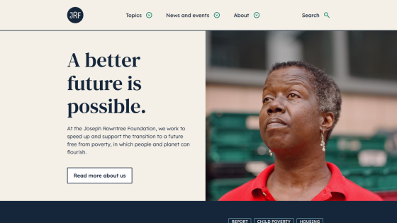 Homepage of the Joseph Roundtree Foundation highlighting a message about a better future.
