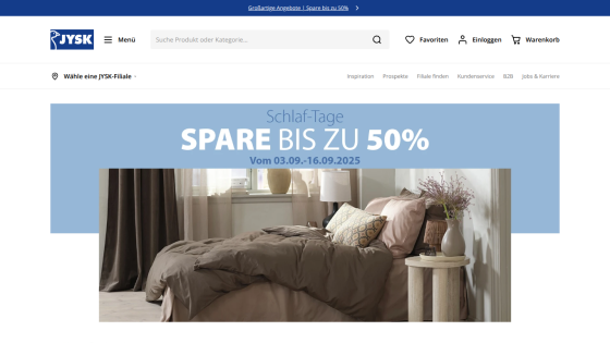 Promotional banner for discounts up to 50% on bedding products.
