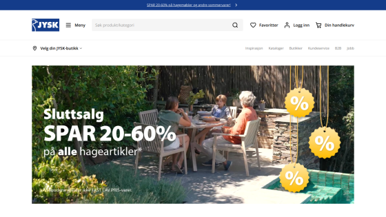 Promotion for a sale with discounts of 20-60% on garden items, featuring people at a table.