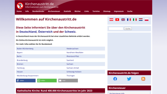 Welcome message and information about Kirchenausritt in Germany, Austria, and Switzerland.