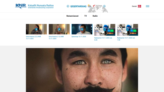 Kahului Nuusatu Radio website header with navigation and featured radio shows, plus a close-up portrait in hero section
