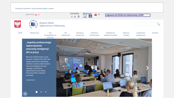 Krajowa Szkoła Sądownictwa i Prokuratury website showing AI training event details and classroom photo